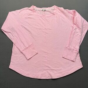P.J. Salvage Top Women Medium Pink Slub Cotton Raglan Long Sleeve Scalloped Trim